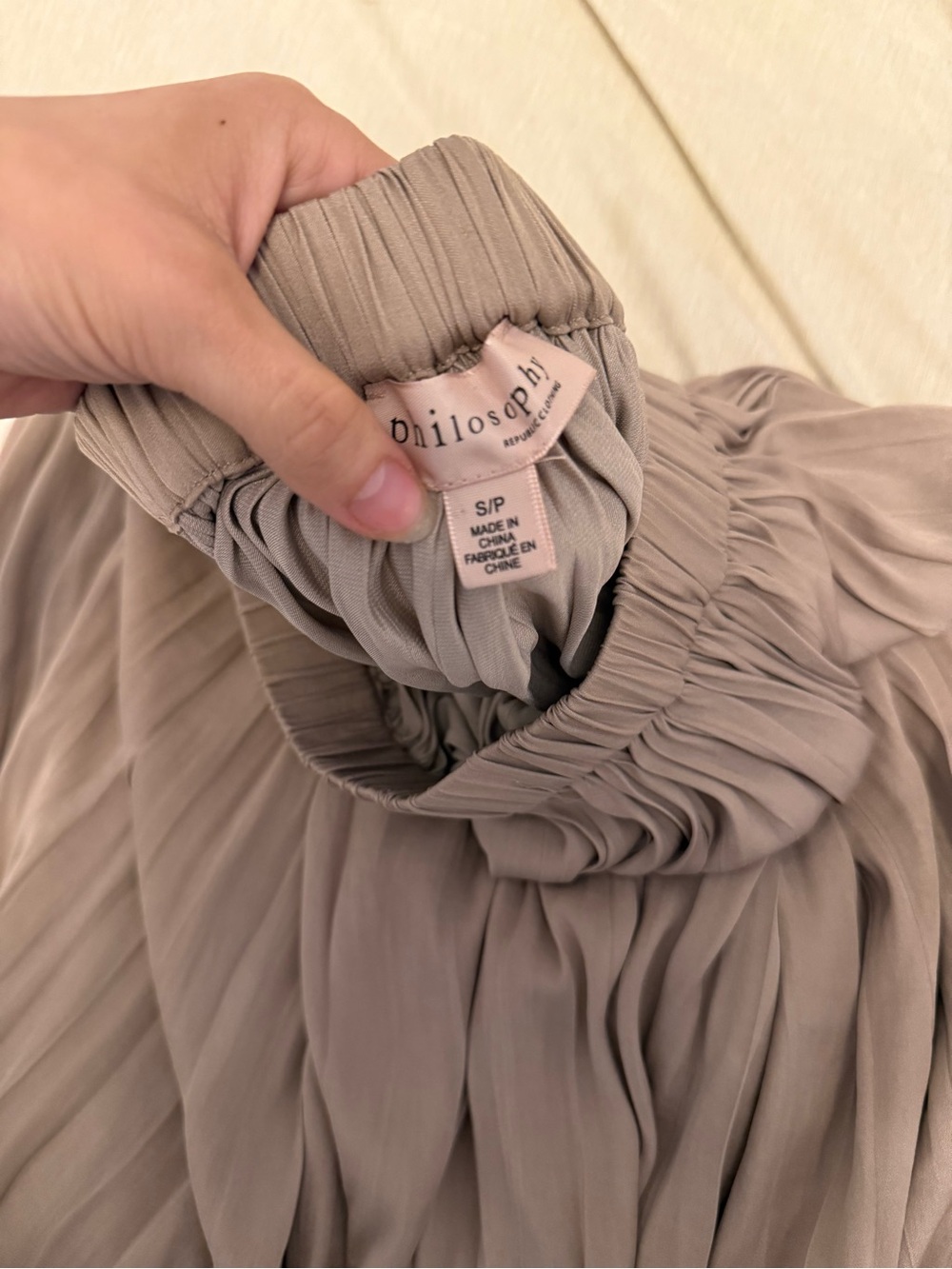 Philosophy Pleated Midi Skirt in Taupe Brown - Picture 2 of 2